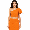 Women's Orange One Shoulder Ruffle Sleeve Co-Ord Crop Top Set-1