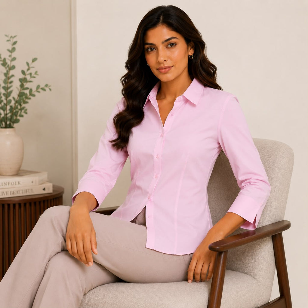Women's Light Pink Collared Button-Down Shirt-3