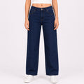 Women's Sleek High-Waist Wide-Leg Dark Navy Blue Denim Jeans-1