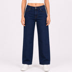 Women's Sleek High-Waist Wide-Leg Dark Navy Blue Denim Jeans-1