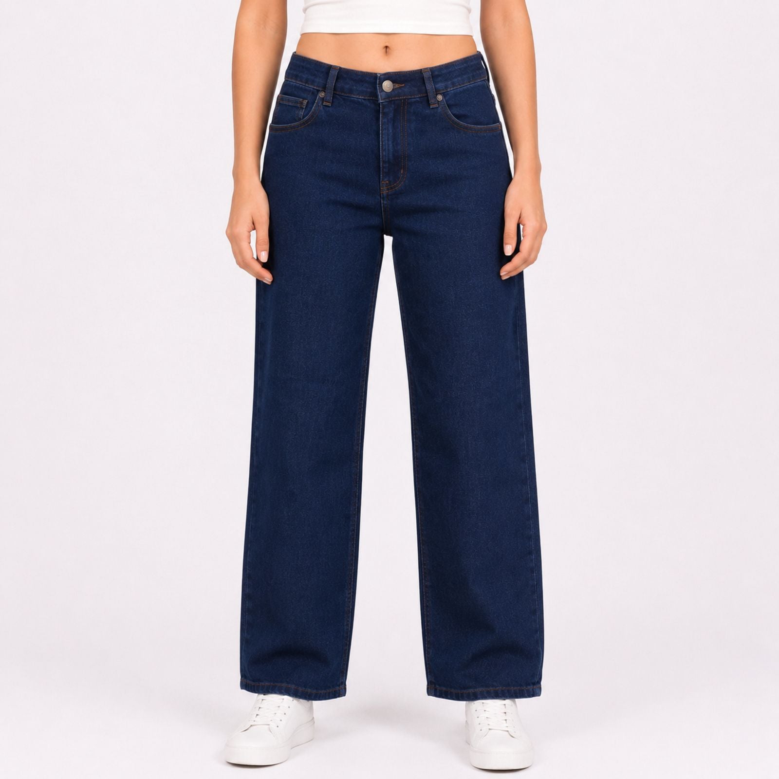 Women's Sleek High-Waist Wide-Leg Dark Navy Blue Denim Jeans-1
