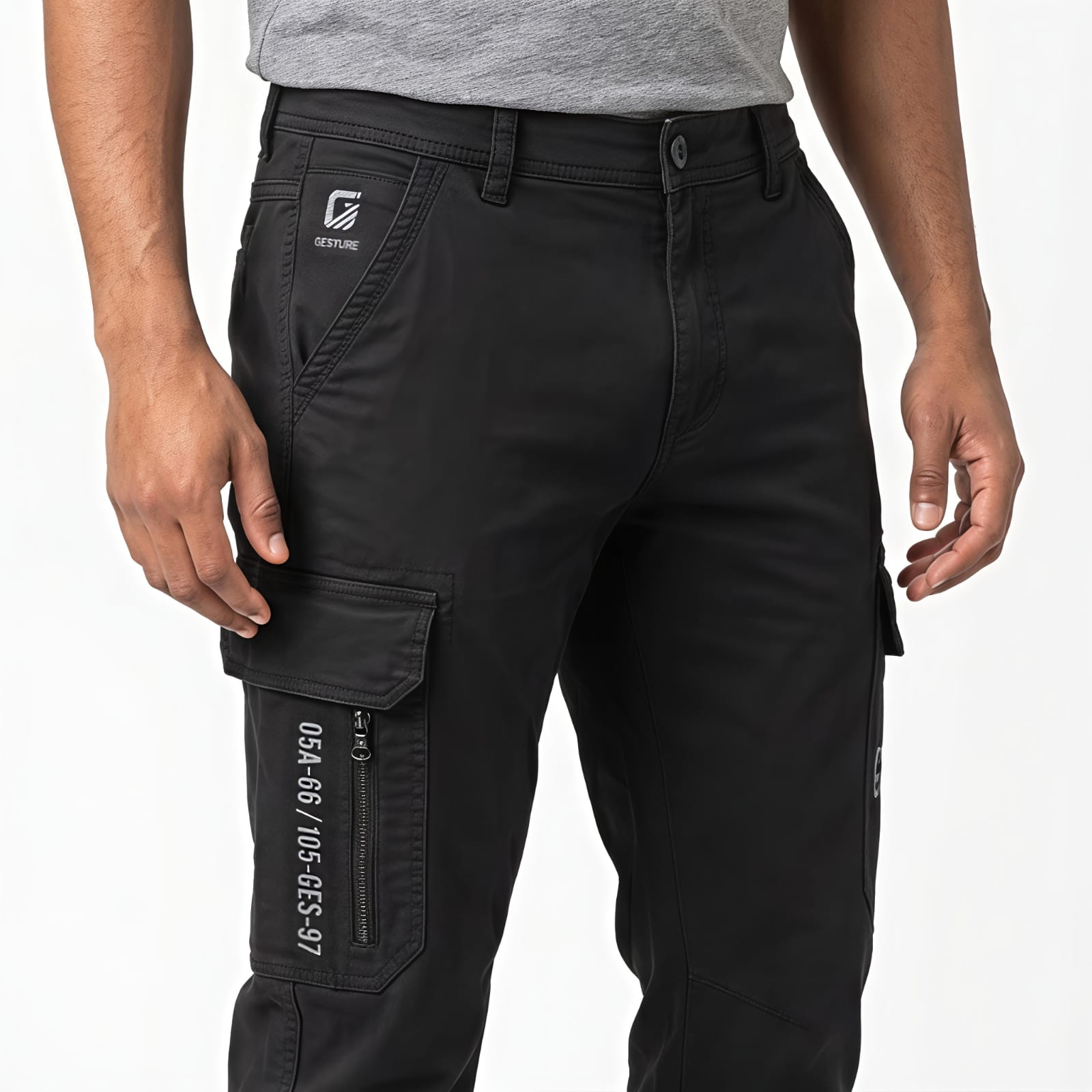 Men's Black Slim Fit Cargo Jogger Pants-3