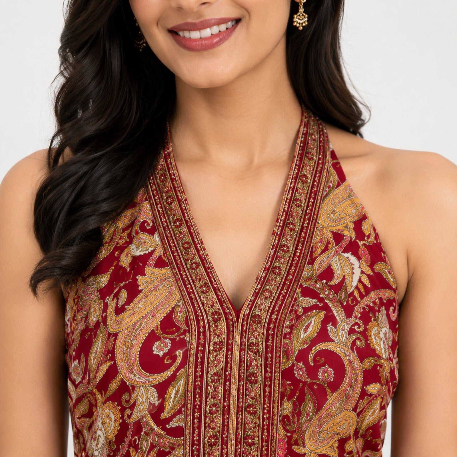 Women's Maroon Floral Printed Calf Length Dress-3