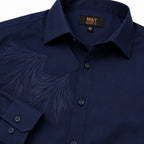 Men's Navy Blue Tonal Leaf Embroidered Shirt | Elegant Full Sleeve Dress Shirt-3