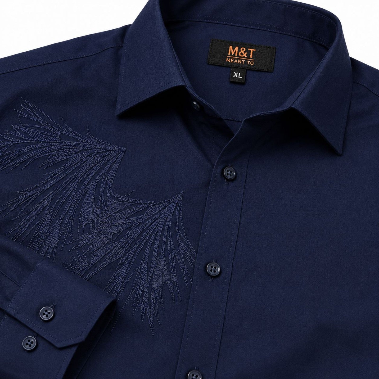 Men's Navy Blue Tonal Leaf Embroidered Shirt | Elegant Full Sleeve Dress Shirt-3