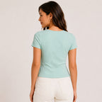 Women's Mint Green Ribbed Square Neck Top-4
