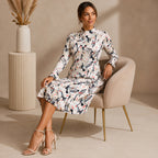 Women's Cream Abstract Printed Fit & Flare Mini Dress-4